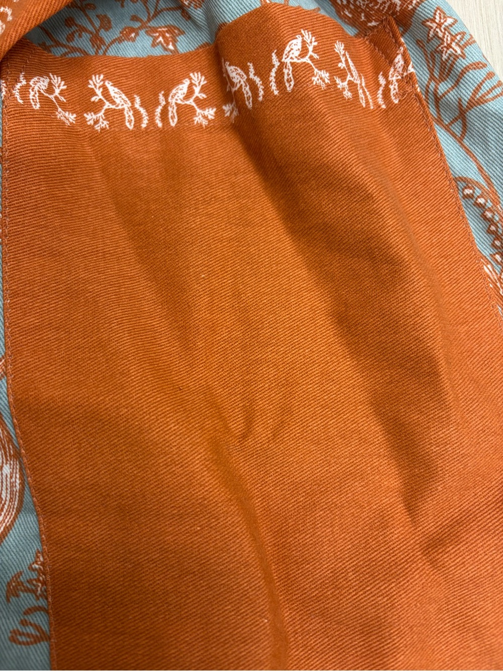 World Market Apron Light Blue and Orange Floral Bird Apron with Pockets - Picture 8 of 10